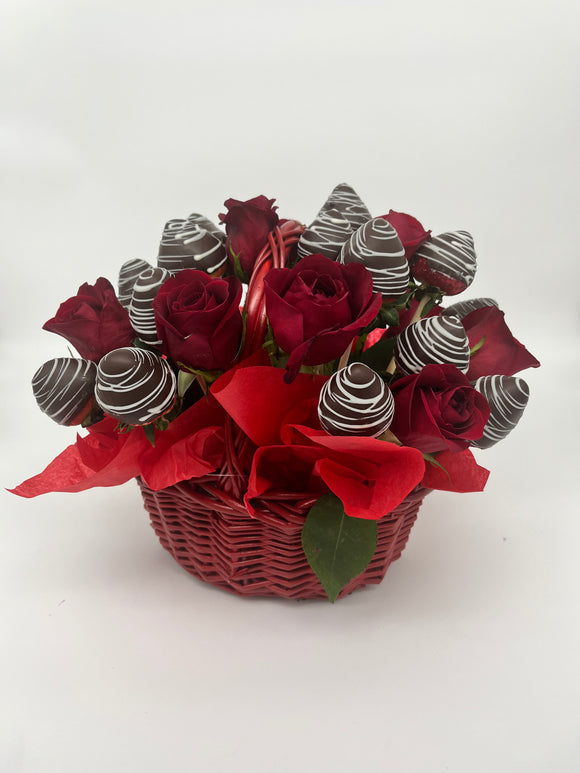 Rose & strawberry arrangement