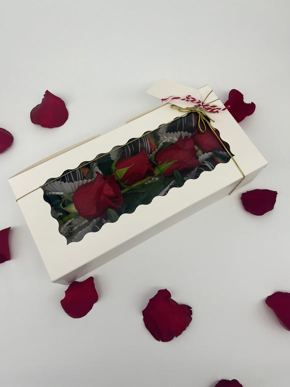 Box of Half dozen strawberries with roses box